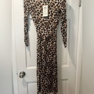 AWARE Long Sleeve Cheetah Print Dress with Tie Size XS